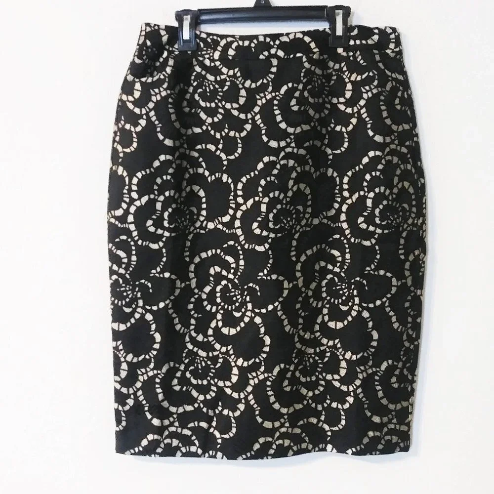 Charter Club Black‎ & Gold Print Pencil Skirt 4